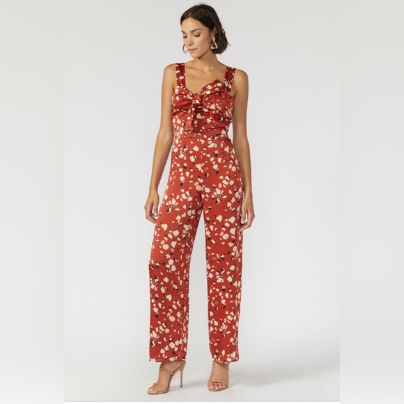 NWOT ADELYN RAE BOW FRONT ABSTRACT JUMPSUIT - Picture 2 of 9